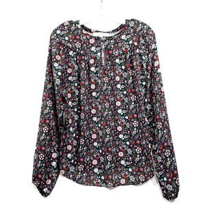 Loft Floral Long Sleeve Blouse Black/Red/White/Green Size Medium